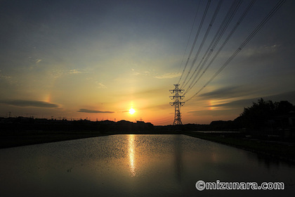 太陽柱.夕景 幻日