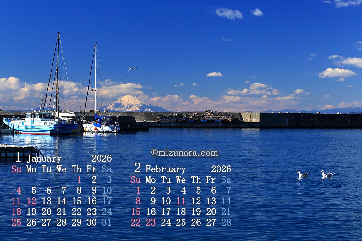 保田漁港より富士山を望む